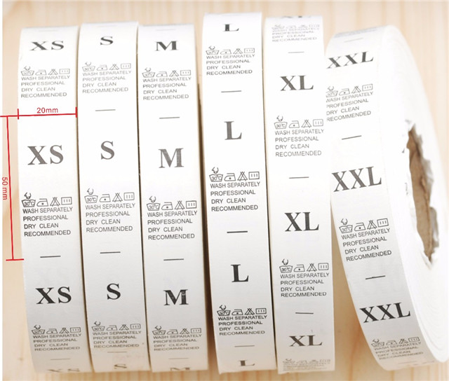 Roll White Garment Washing Care Label Clothing Care Size Tags Washable Labels Nylon Taffeta S-XXL