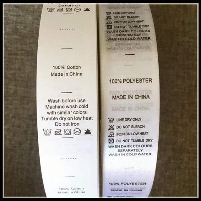 Custom Logo Garment care Label 100% Polyester Printed Satin Ribbon Wash Care Contents Labels