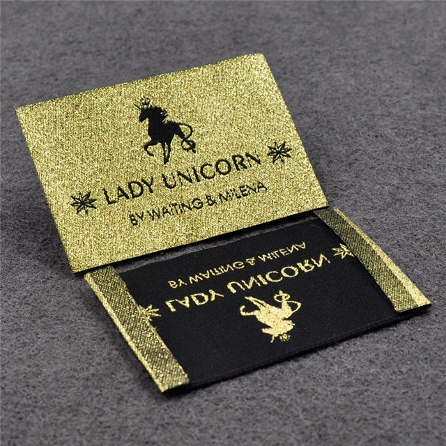 Good Quality Gold Metallic Yarn Woven Label Lady Shirt Neck Labels 